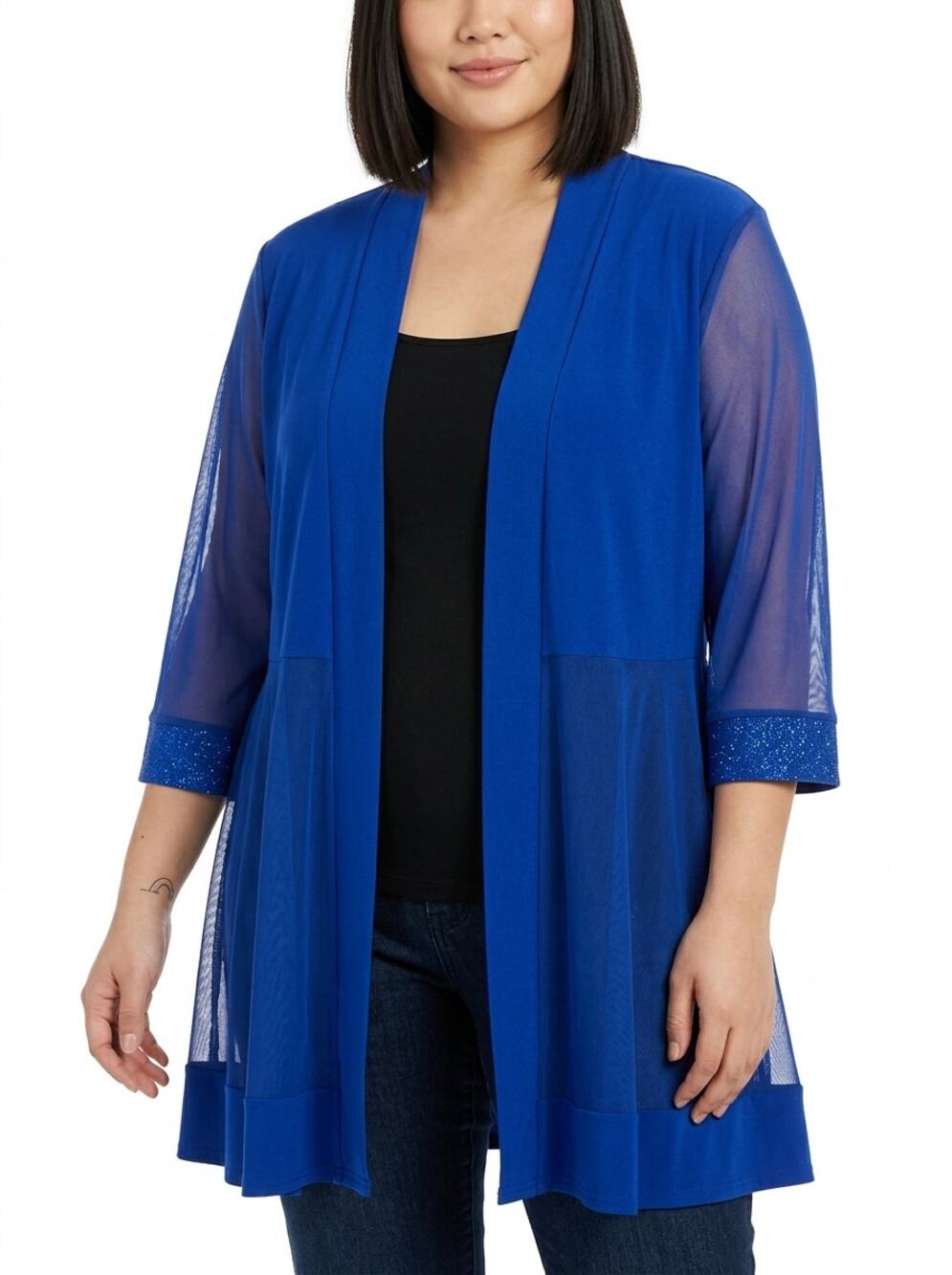 R&M Richards Blue Knit Lightweight Stretch Cardigan Women Size 1X